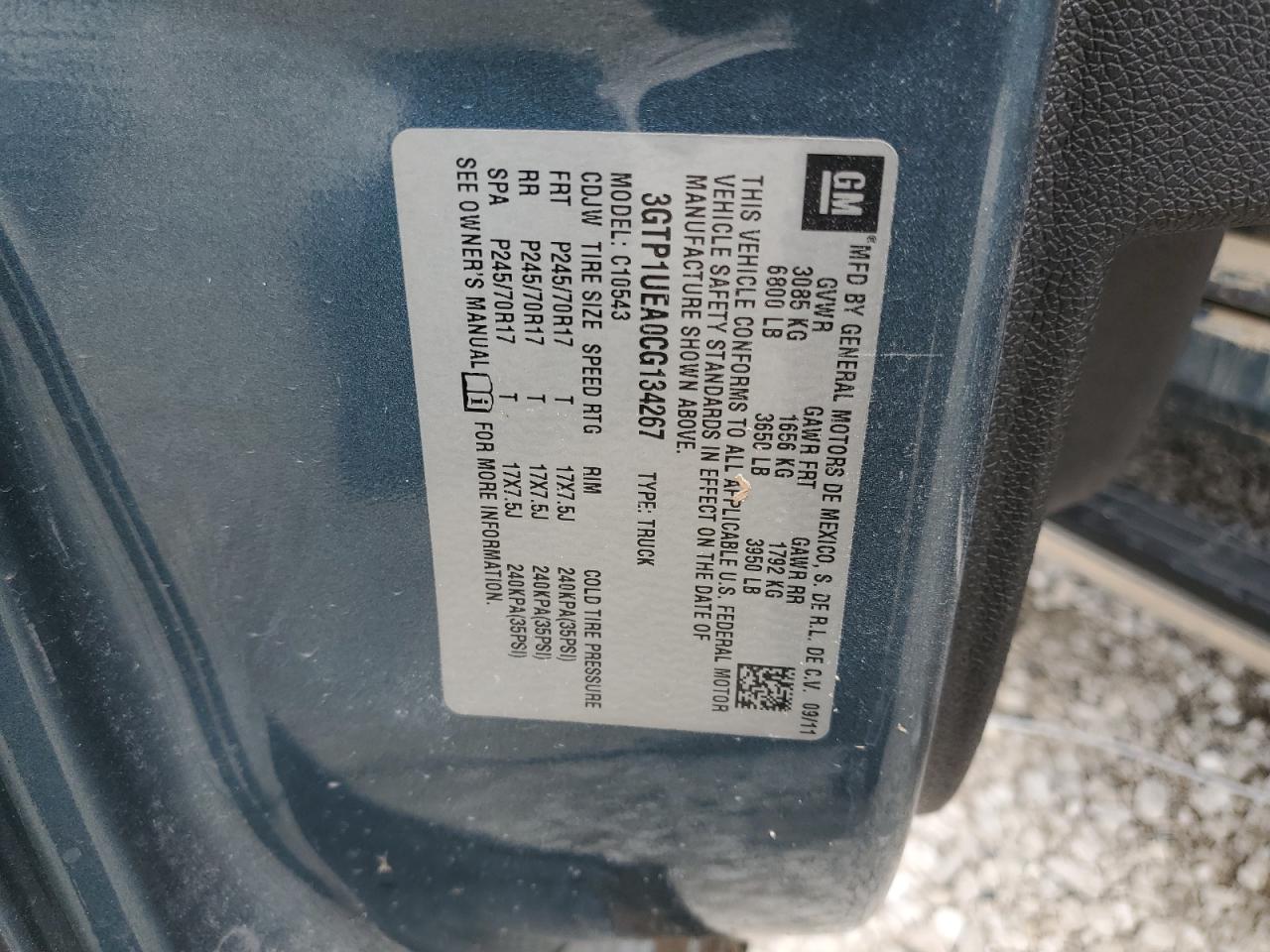 3GTP1UEA0CG134267 2012 GMC Sierra C1500 Sl