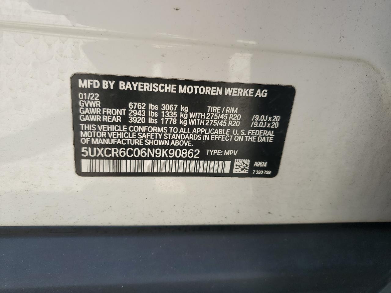 5UXCR6C06N9K90862 2022 BMW X5 xDrive40I