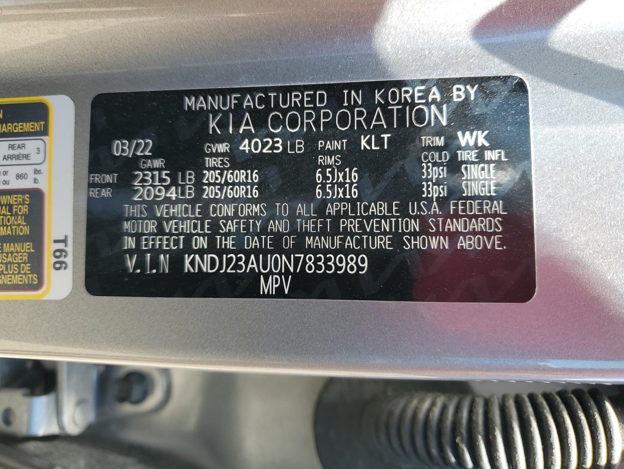 KNDJ23AU0N7833989 2022 Kia Soul Lx