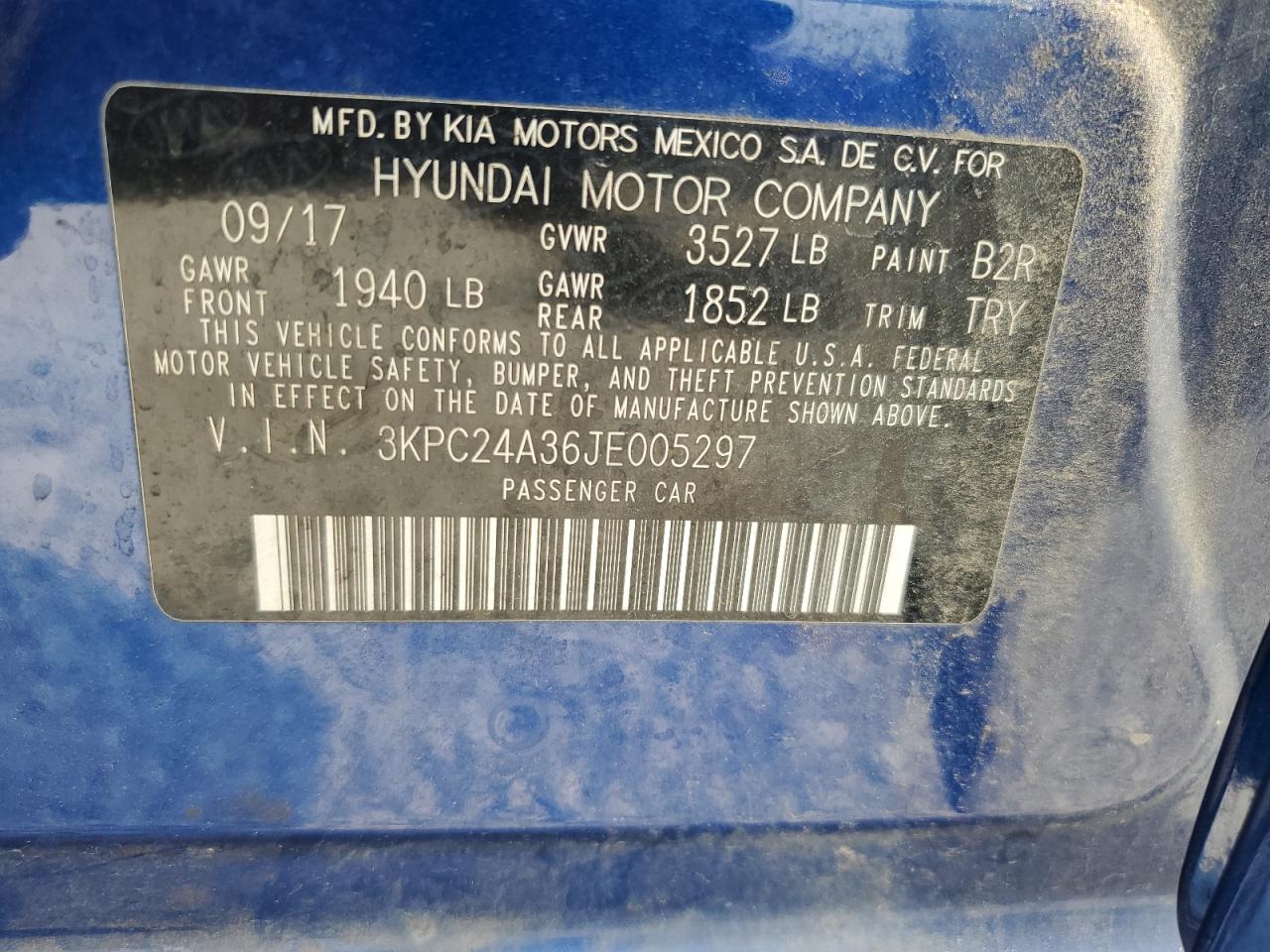 3KPC24A36JE005297 2018 Hyundai Accent Se