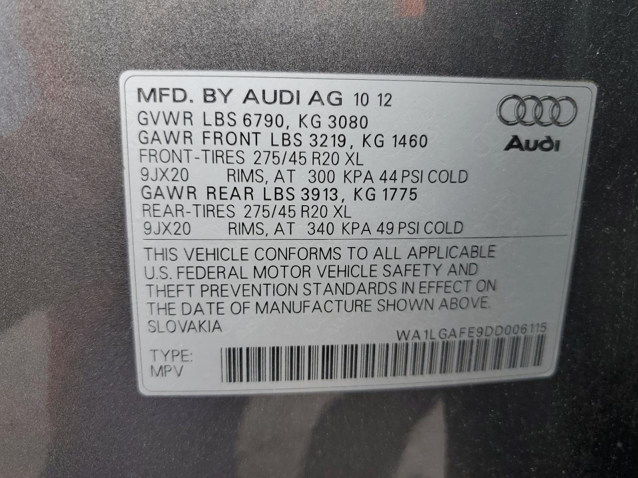 WA1LGAFE9DD006115 2013 Audi Q7 Premium Plus