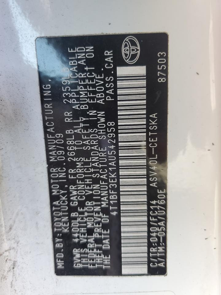 4T1BF3EK1AU542958 2010 Toyota Camry Base