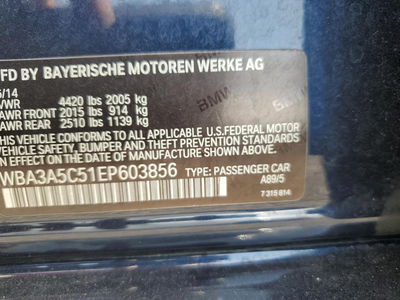 WBA3A5C51EP603856 2014 BMW 328 I