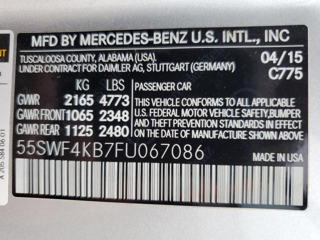 VIN 55SWF4KB7FU067086 2015 Mercedes-Benz C-Class, 3... no.12