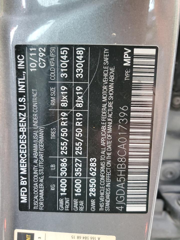 4JGDA5HB8CA017396 2012 Mercedes-Benz Ml 350 4Matic