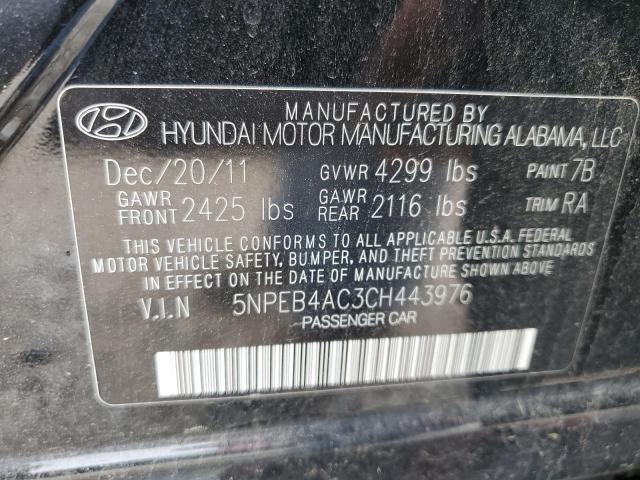 2012 Hyundai Sonata Gls VIN: 5NPEB4AC3CH443976 Lot: 54624214