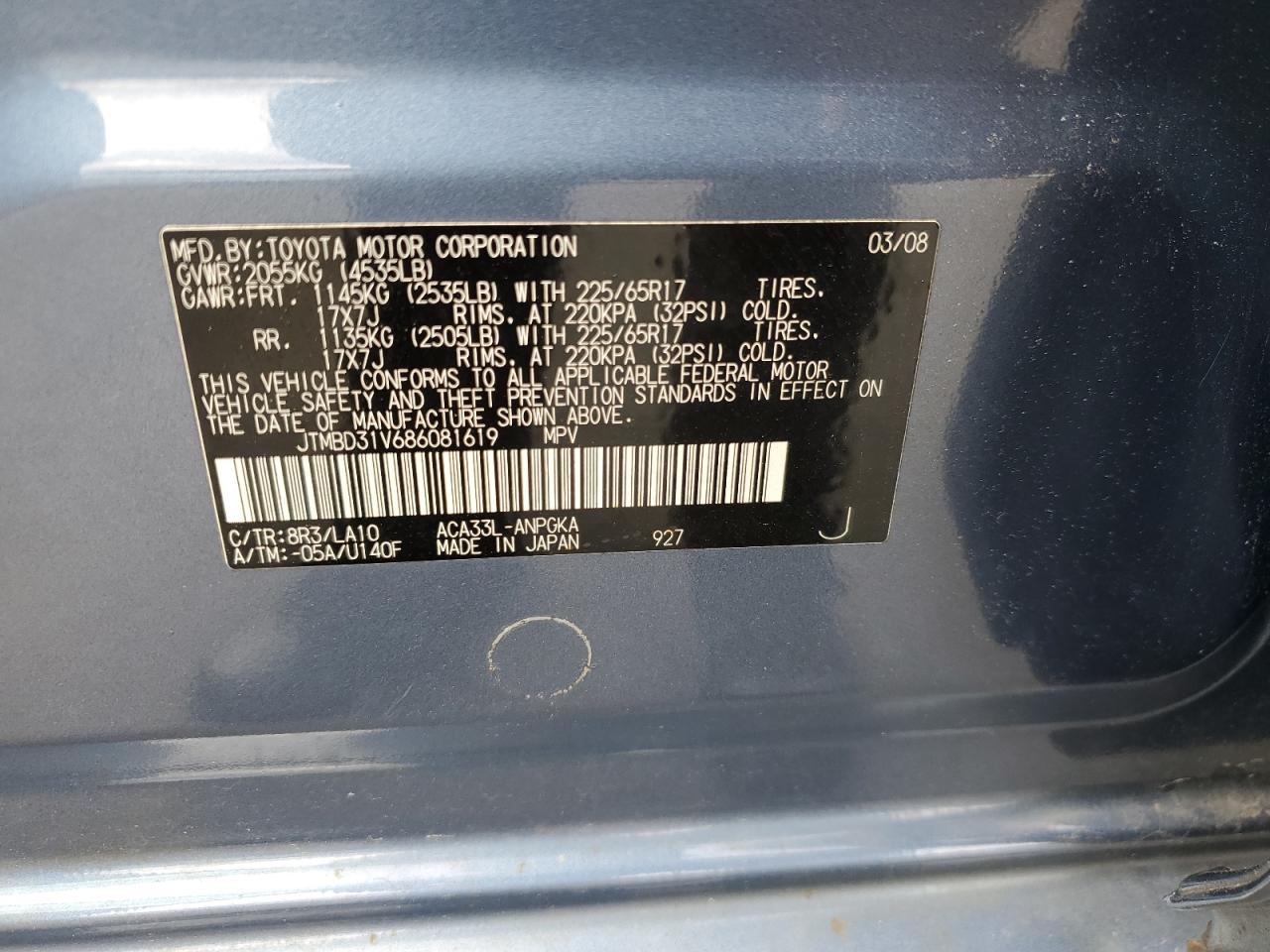 JTMBD31V686081619 2008 Toyota Rav4 Limited