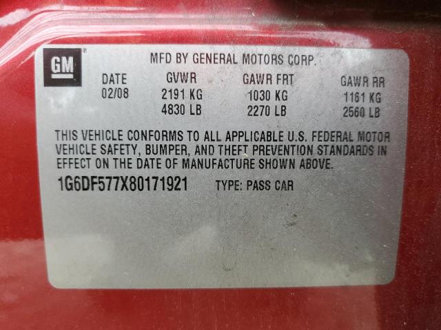 2008 Cadillac Cts VIN: 1G6DF577X80171921 Lot: 54307844