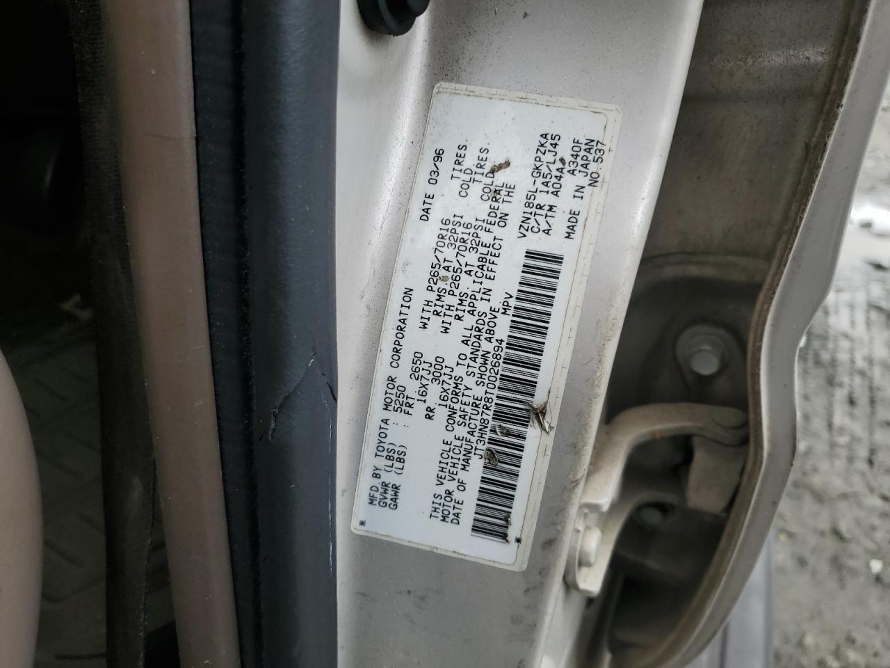 JT3HN87R8T0026894 1996 Toyota 4Runner Limited