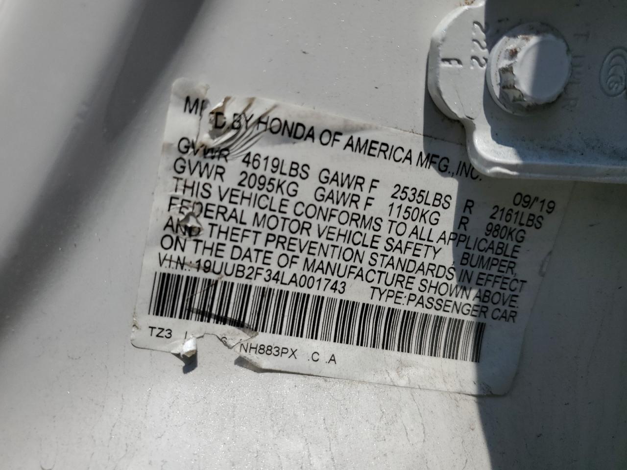 19UUB2F34LA001743 2020 Acura Tlx