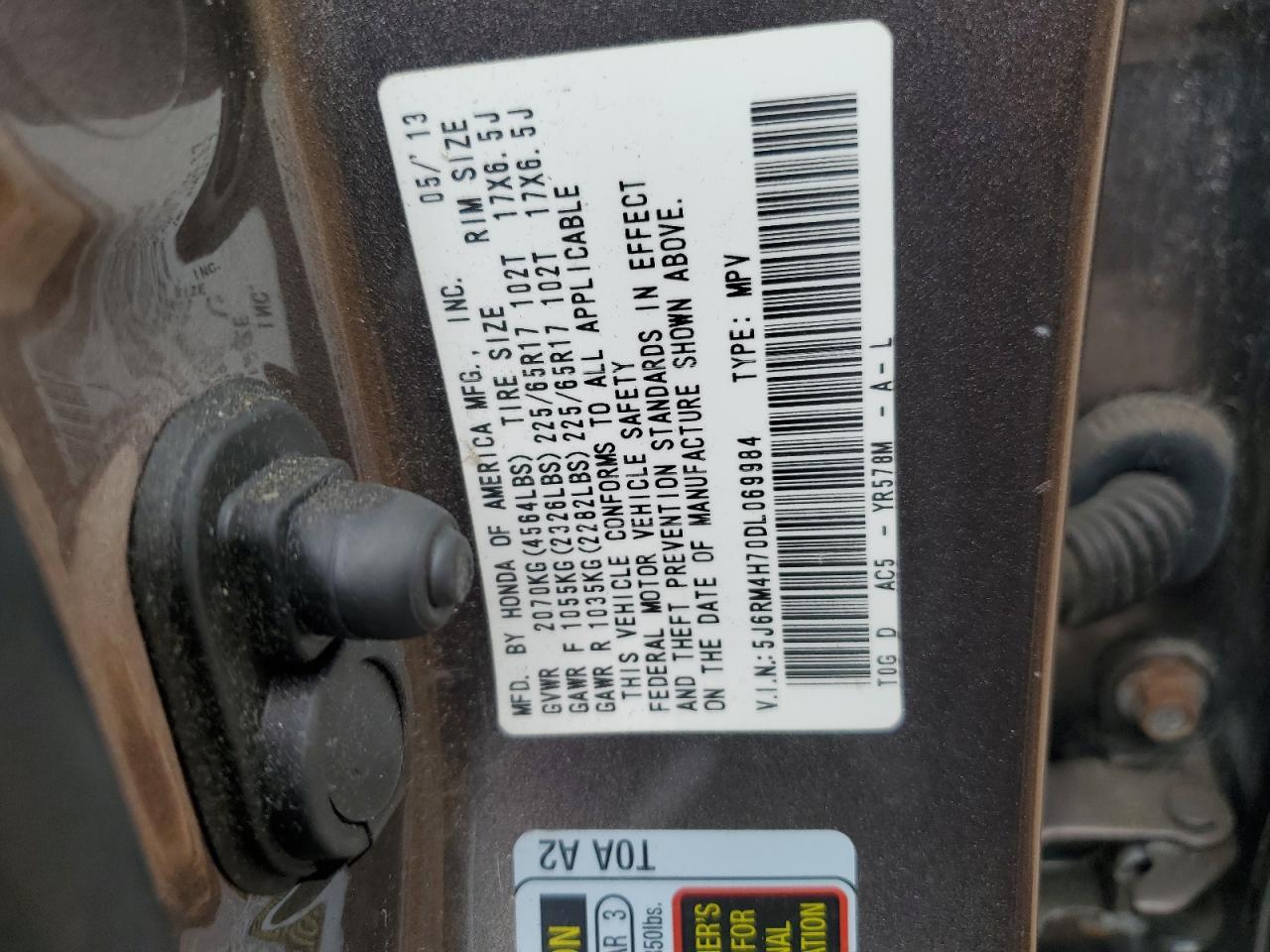 5J6RM4H70DL069984 2013 Honda Cr-V Exl