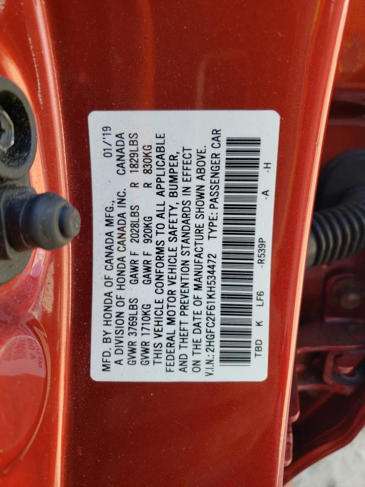 2HGFC2F61KH534472 2019 Honda Civic Lx