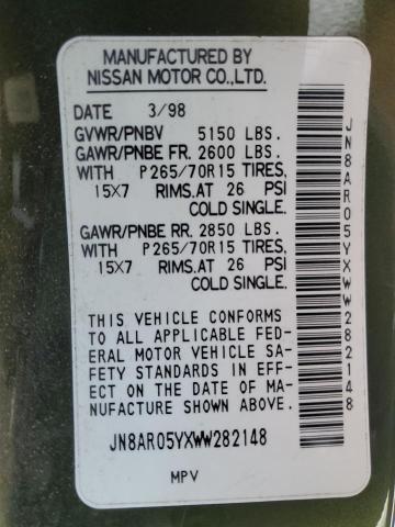 1998 Nissan Pathfinder Le VIN: JN8AR05YXWW282148 Lot: 54737934