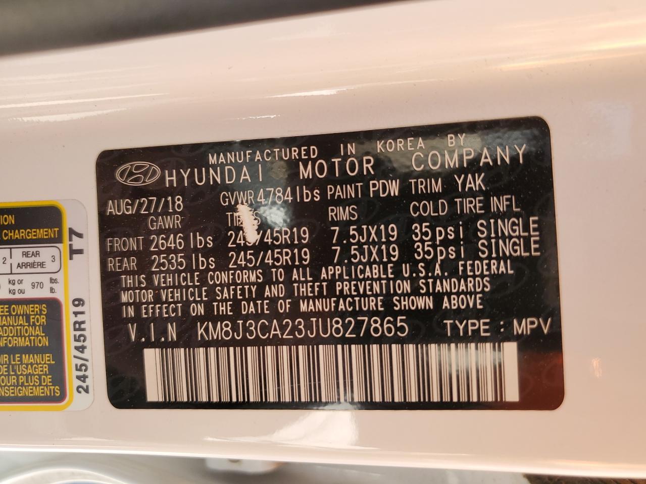 KM8J3CA23JU827865 2018 Hyundai Tucson Value