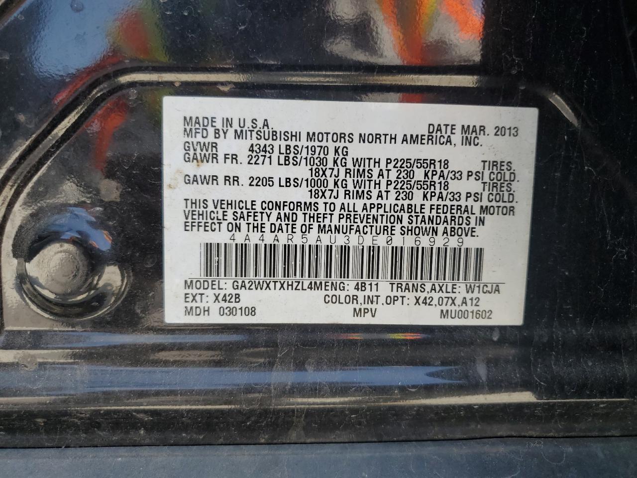 4A4AR5AU3DE016929 2013 Mitsubishi Outlander Sport Le