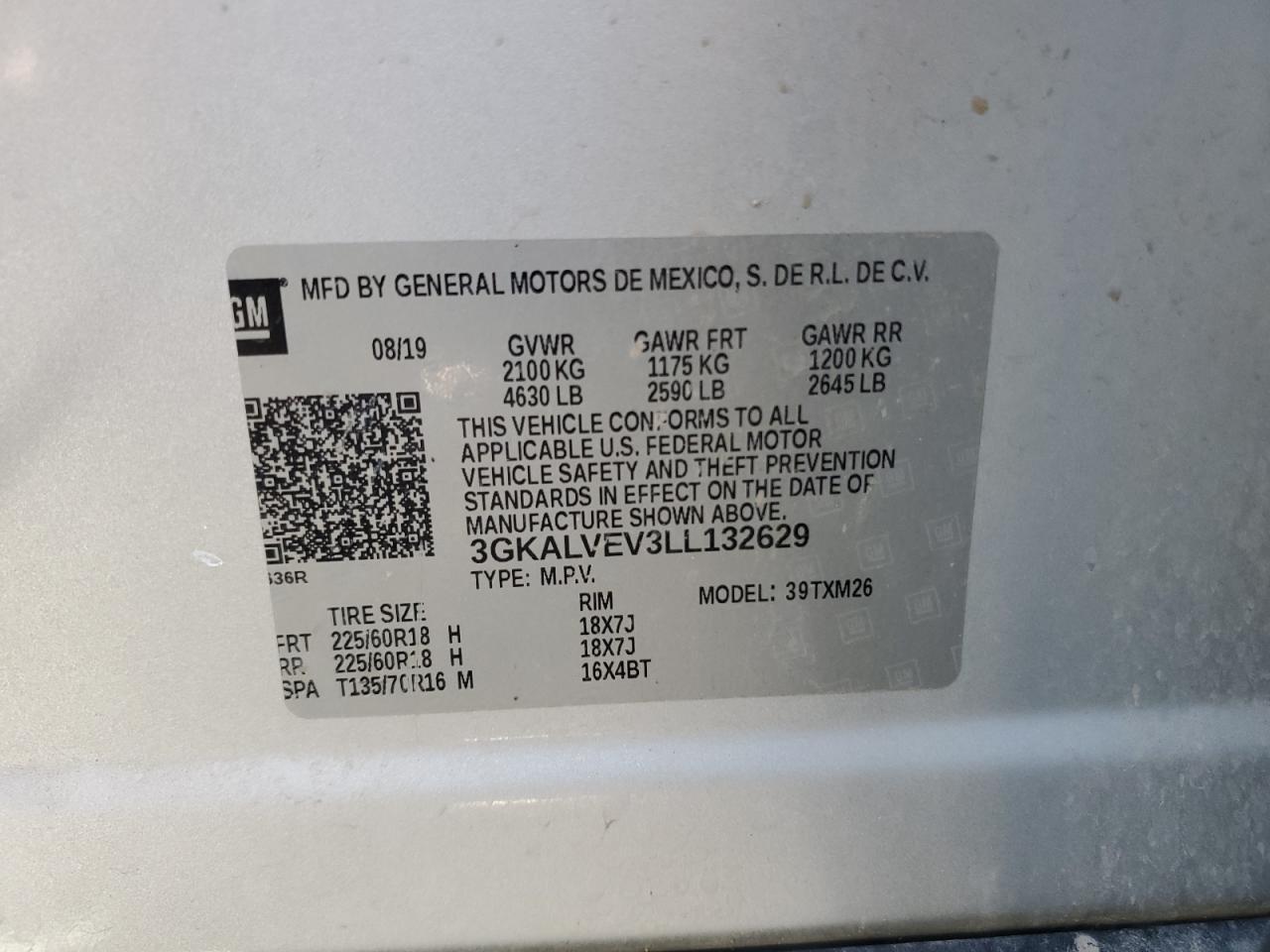 3GKALVEV3LL132629 2020 GMC Terrain Slt