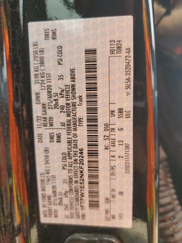 2022 Ford F150 Supercrew VIN: 1FTFW1E52NKF20246 Lot: 55380264