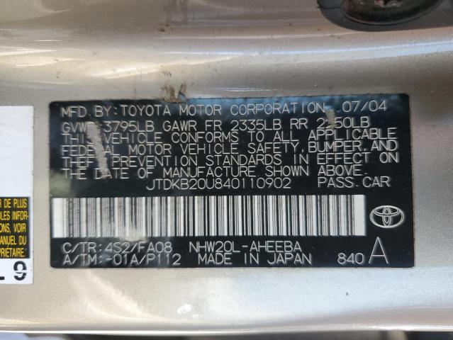 2004 Toyota Prius VIN: JTDKB20U840110902 Lot: 55153184