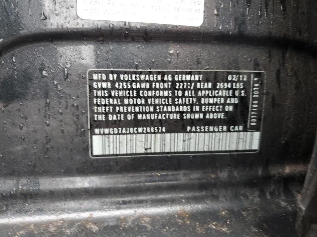 2012 Volkswagen Gti VIN: WVWGD7AJ0CW266574 Lot: 54965174