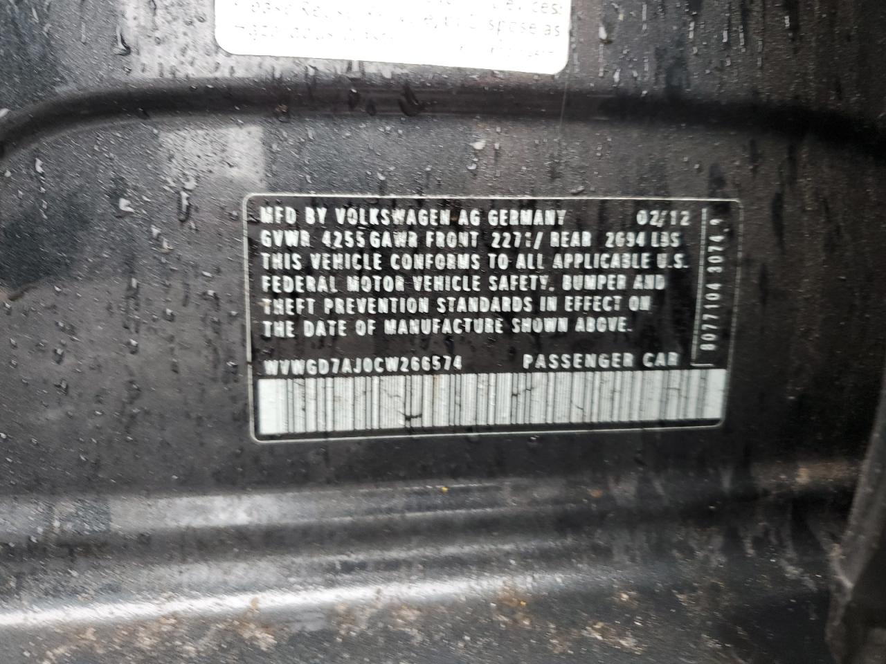 WVWGD7AJ0CW266574 2012 Volkswagen Gti