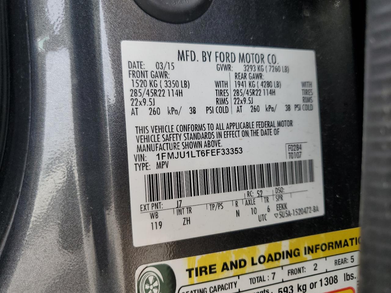 1FMJU1LT6FEF33353 2015 Ford Expedition Platinum