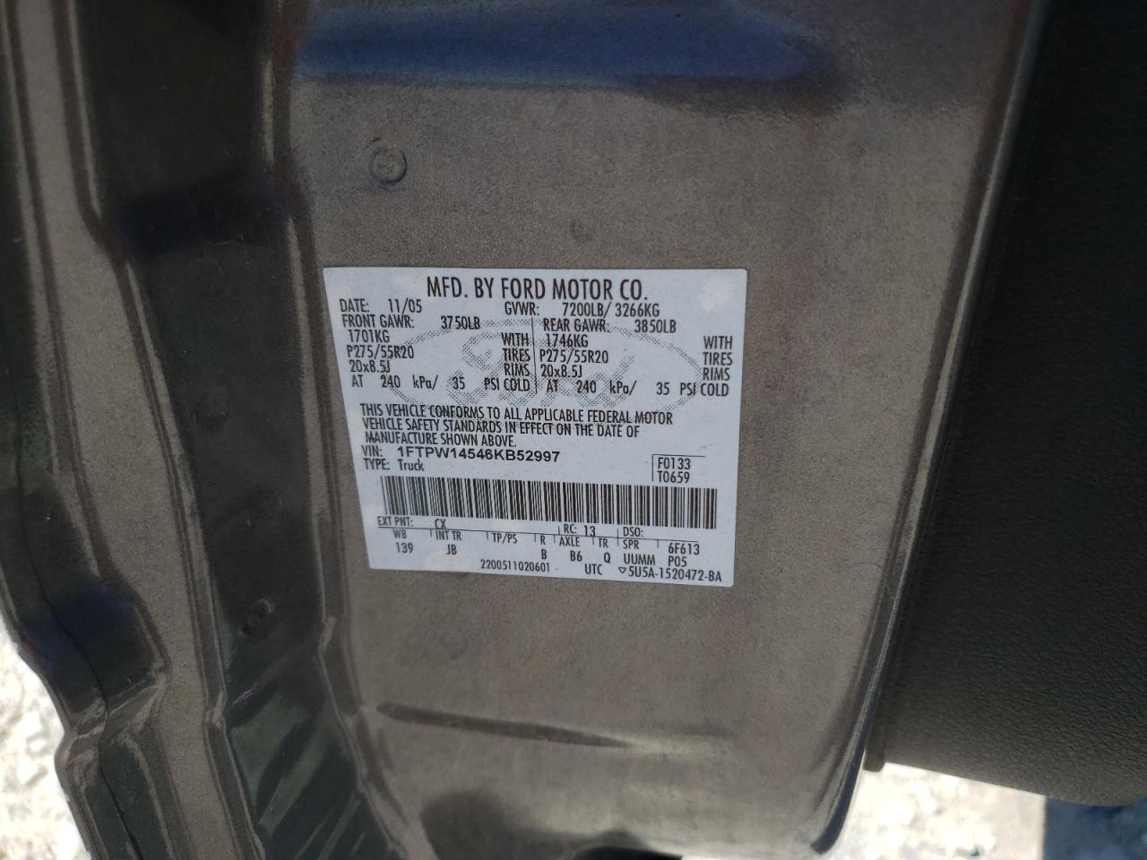 1FTPW14546KB52997 2006 Ford F150 Supercrew