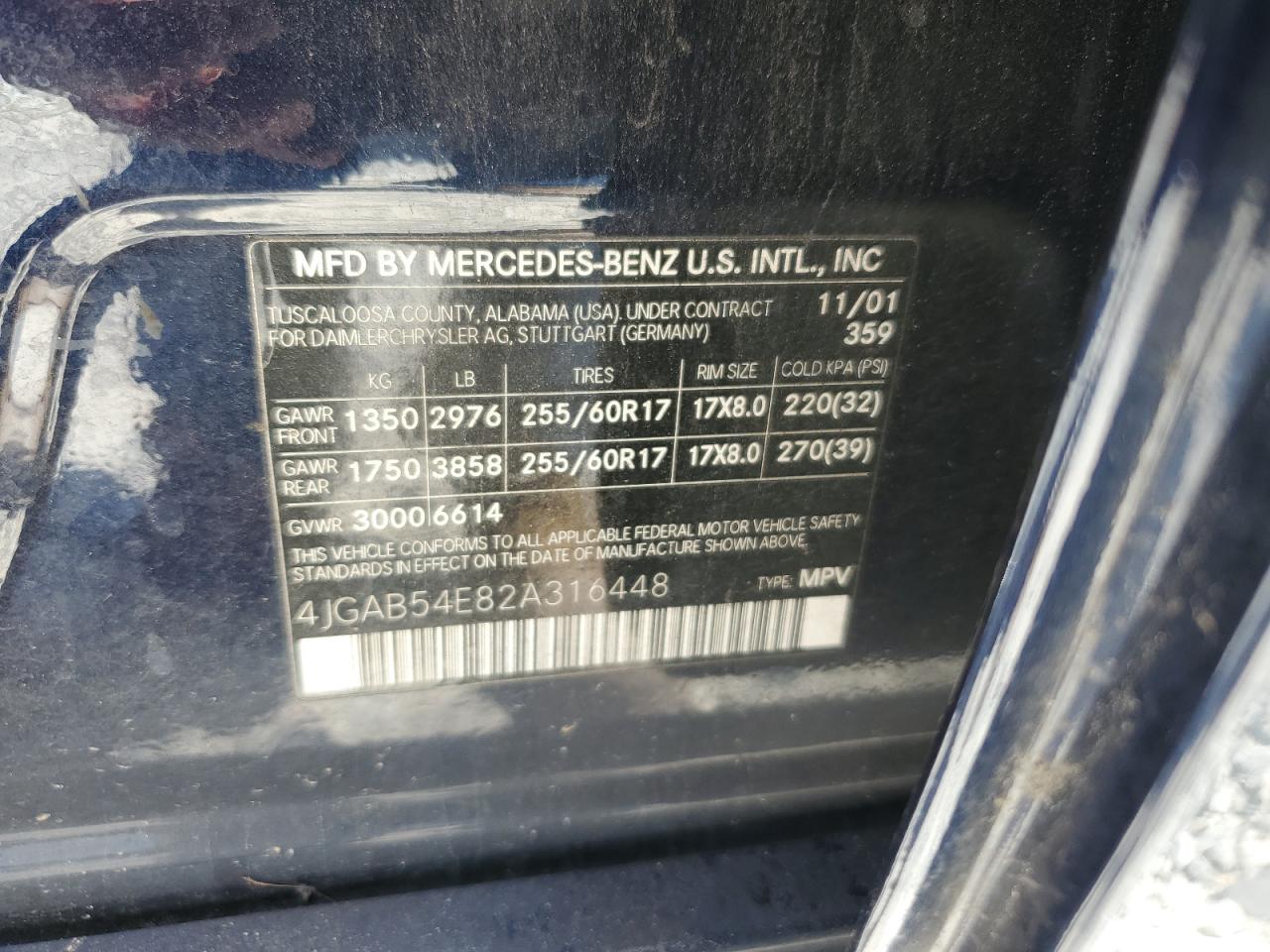 4JGAB54E82A316448 2002 Mercedes-Benz Ml 320
