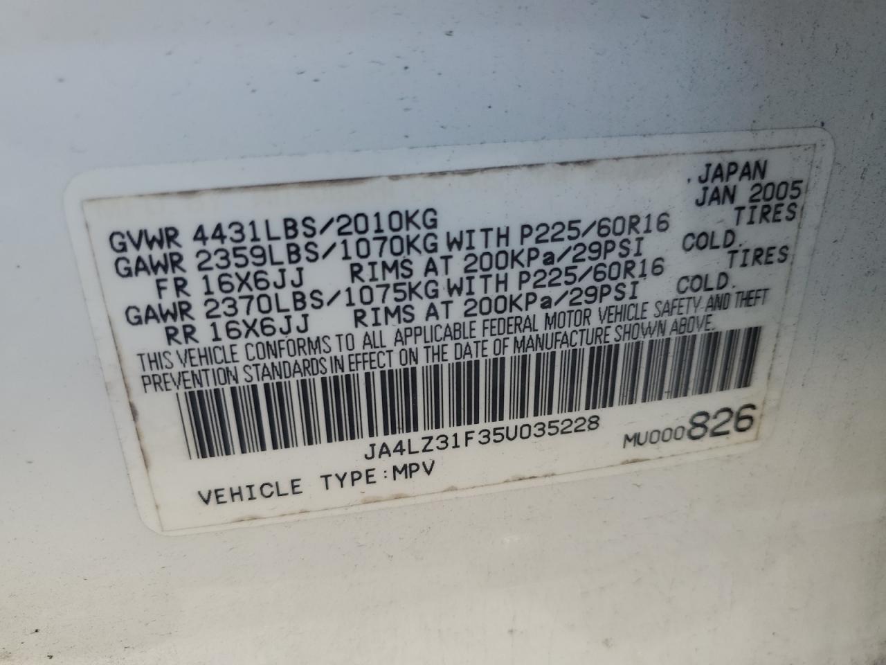 JA4LZ31F35U035228 2005 Mitsubishi Outlander Ls