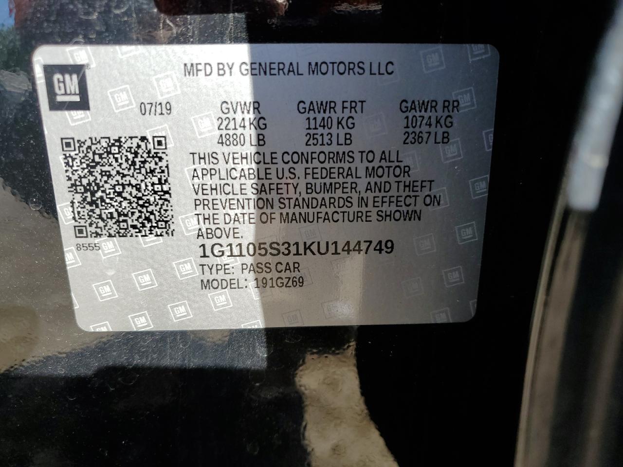 1G1105S31KU144749 2019 Chevrolet Impala Premier