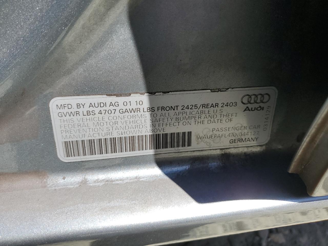 WAUEFAFL4AN044127 2010 Audi A4 Premium Plus