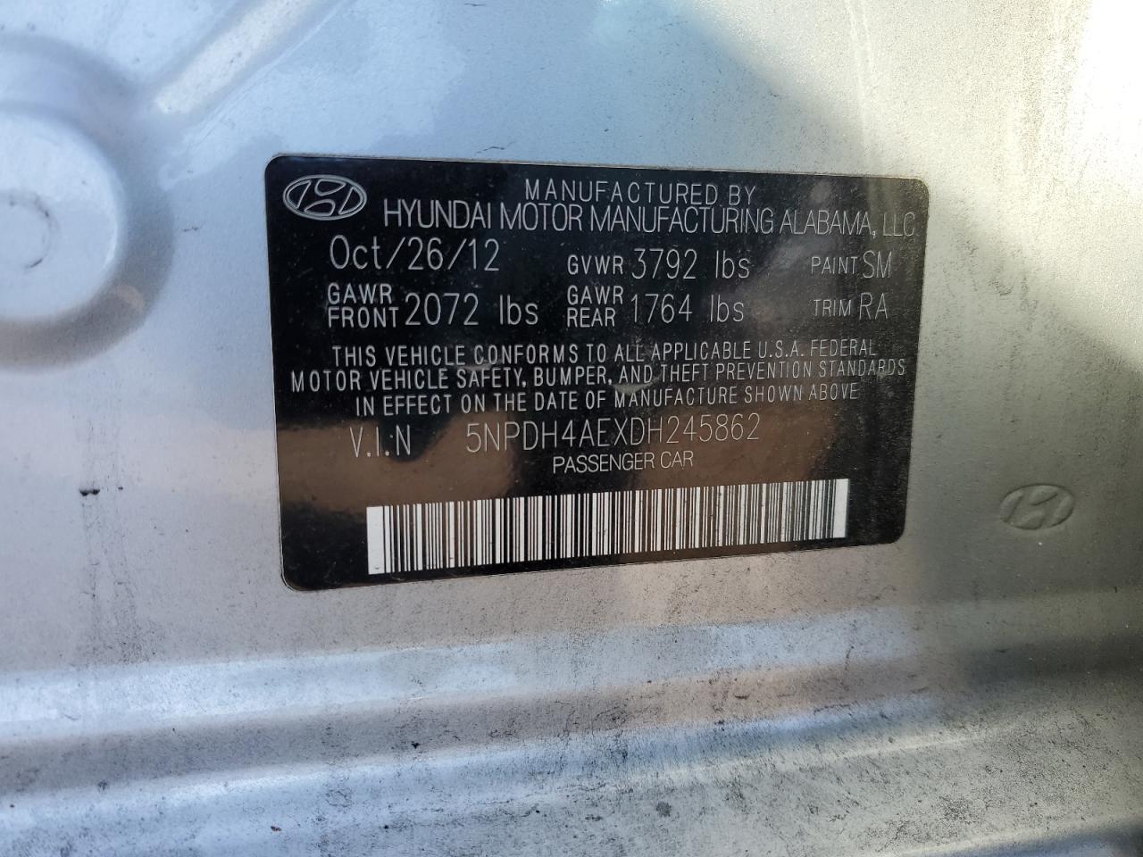 5NPDH4AEXDH245862 2013 Hyundai Elantra Gls