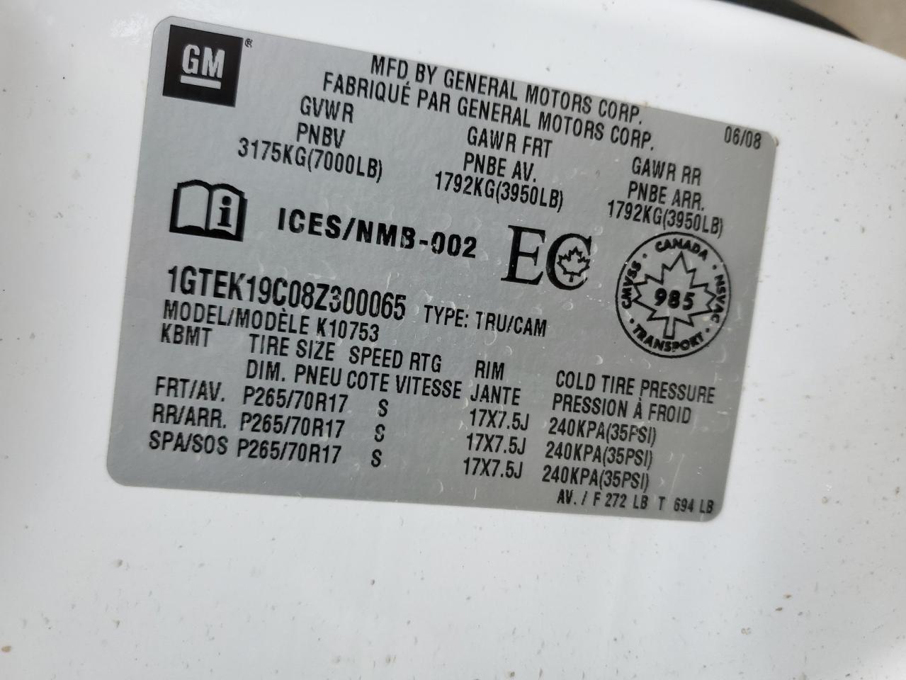 1GTEK19C08Z300065 2008 GMC Sierra K1500