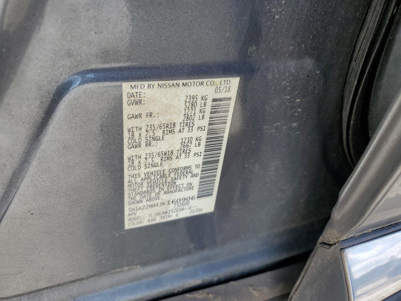 5N1AZ2MH4JN160906 2018 Nissan Murano S