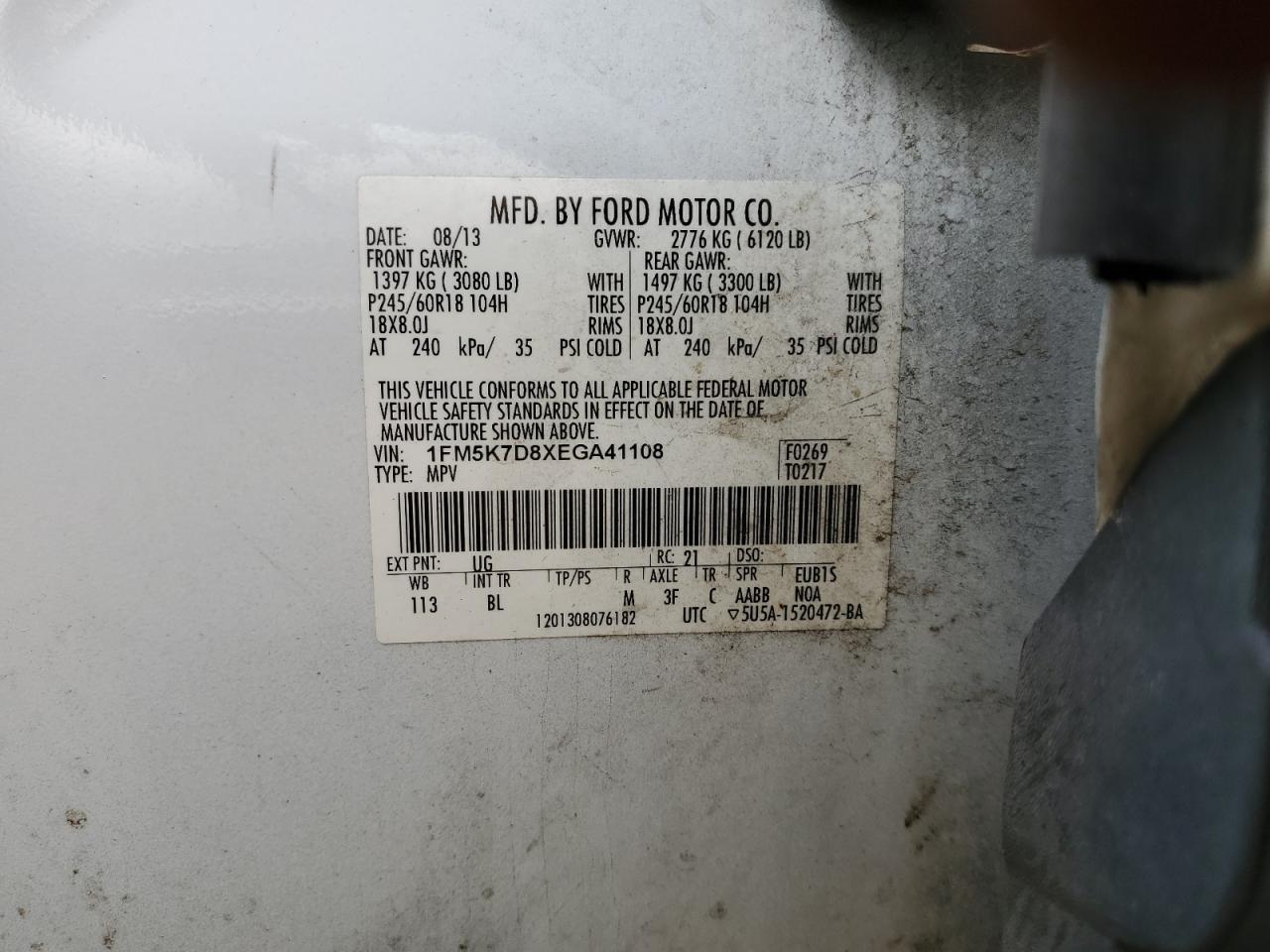 1FM5K7D8XEGA41108 2014 Ford Explorer Xlt