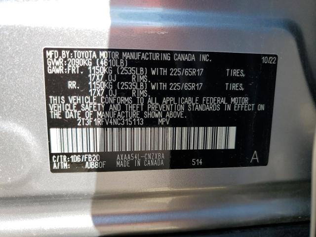 2022 Toyota Rav4 Le VIN: 2T3F1RFV4NC315113 Lot: 54553474