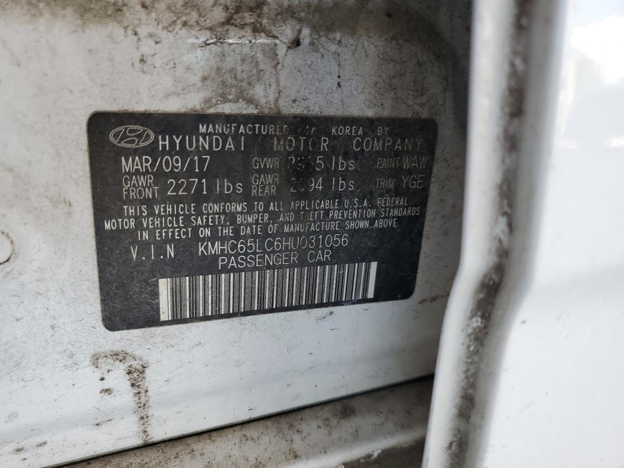 KMHC65LC6HU031056 2017 Hyundai Ioniq Blue