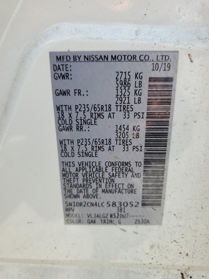 5N1DR2CN4LC583052 2020 Nissan Pathfinder Sl