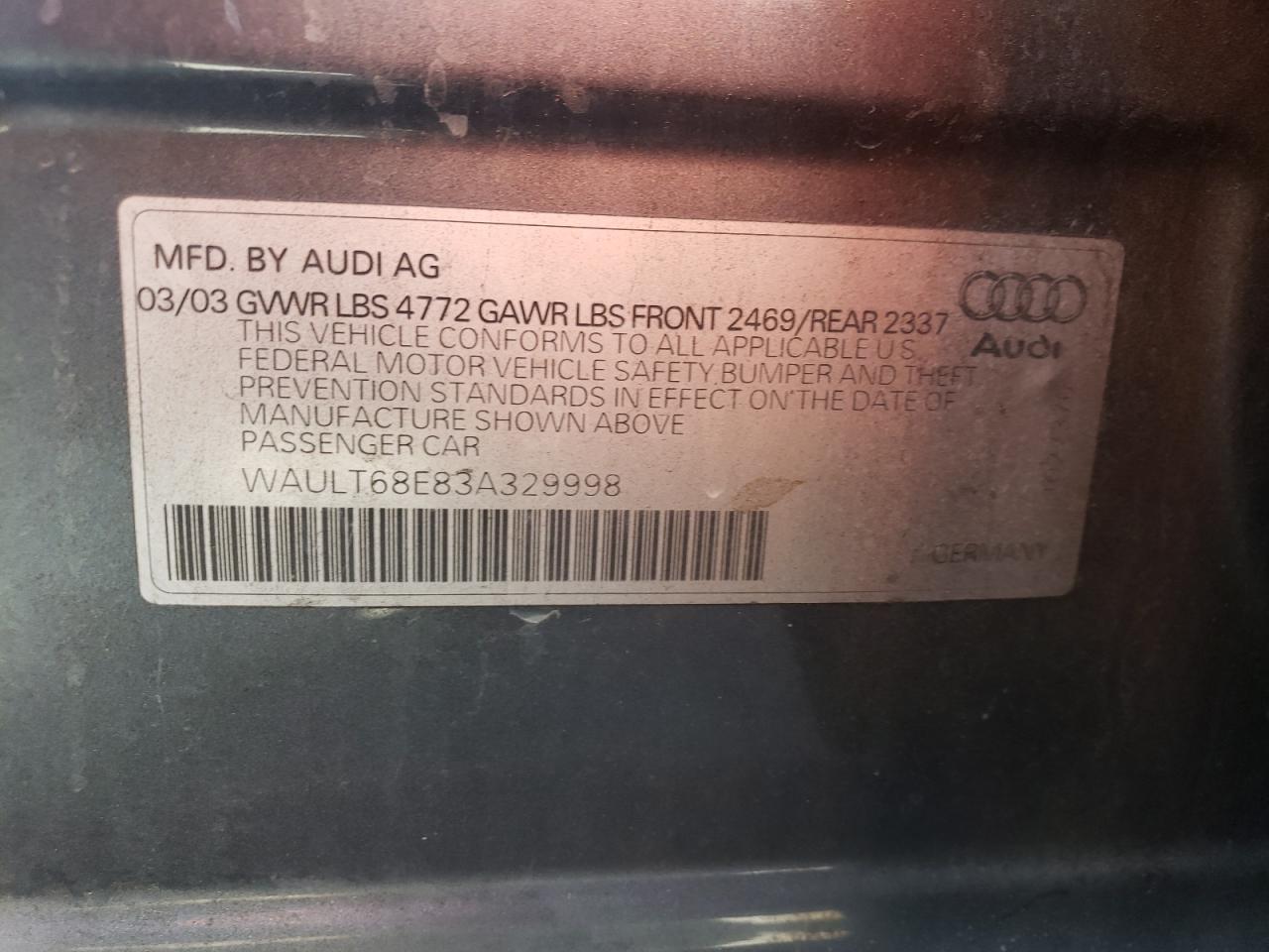 WAULT68E83A329998 2003 Audi A4 3.0 Quattro