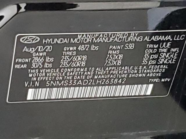 2020 Hyundai Santa Fe Sel VIN: 5NMS33AD2LH263842 Lot: 55265254