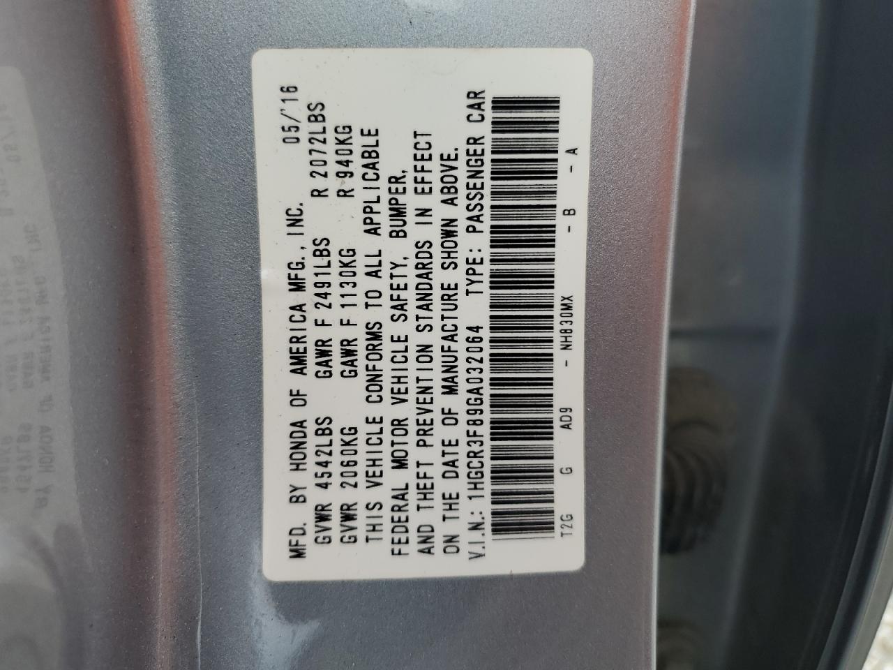 1HGCR3F89GA032064 2016 Honda Accord Exl