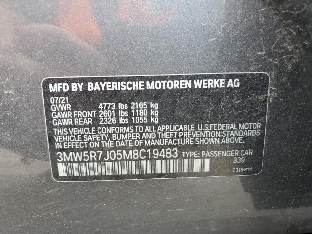 3MW5R7J05M8C19483 2021 BMW 330Xi