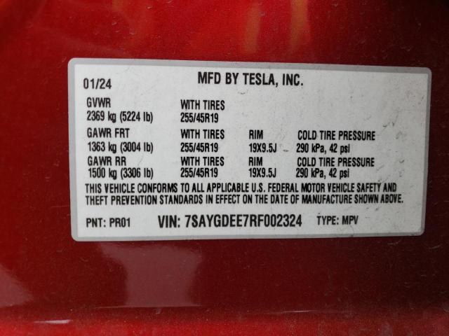 2024 Tesla Model Y VIN: 7SAYGDEE7RF002324 Lot: 56420554