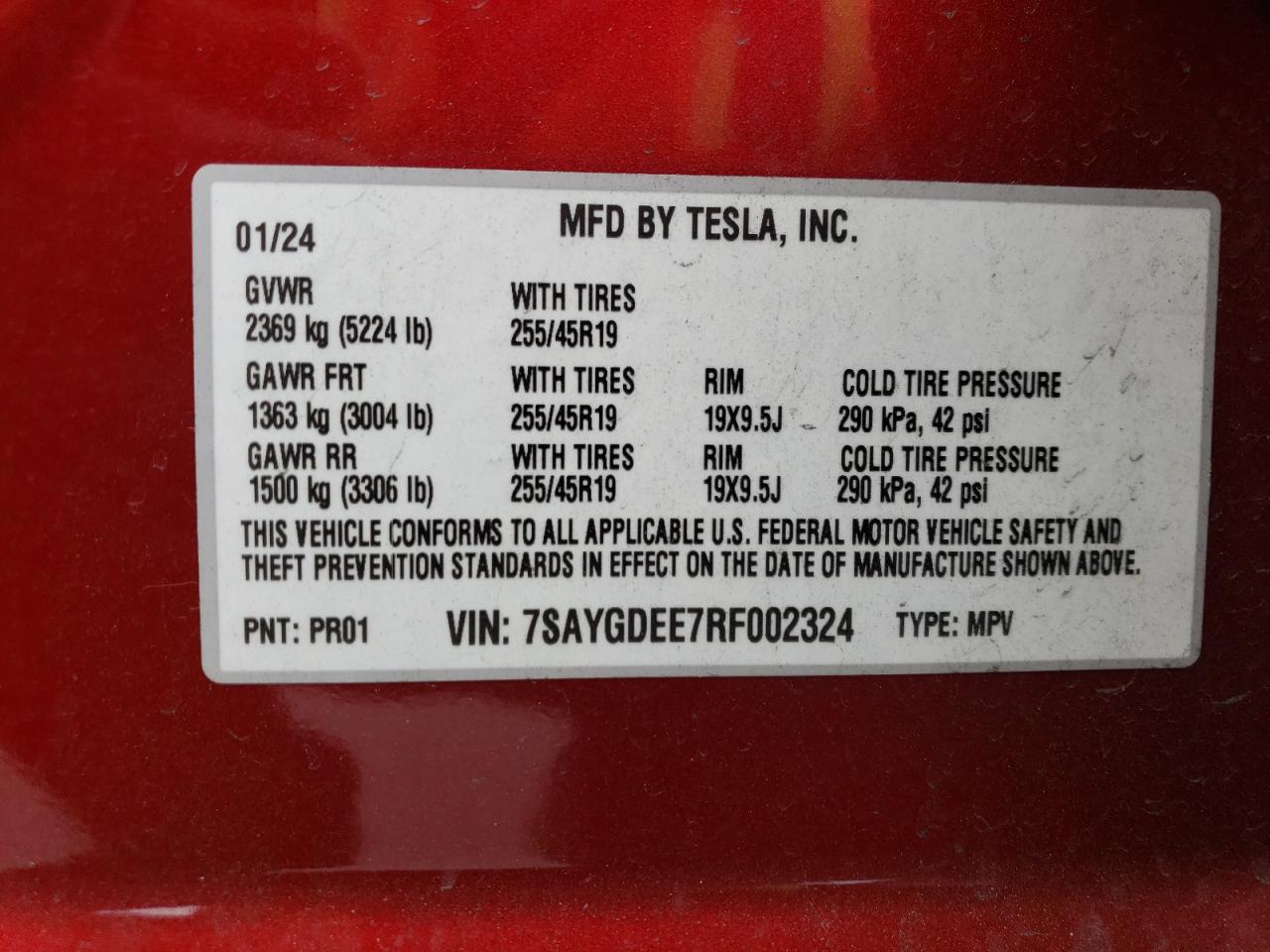 7SAYGDEE7RF002324 2024 Tesla Model Y