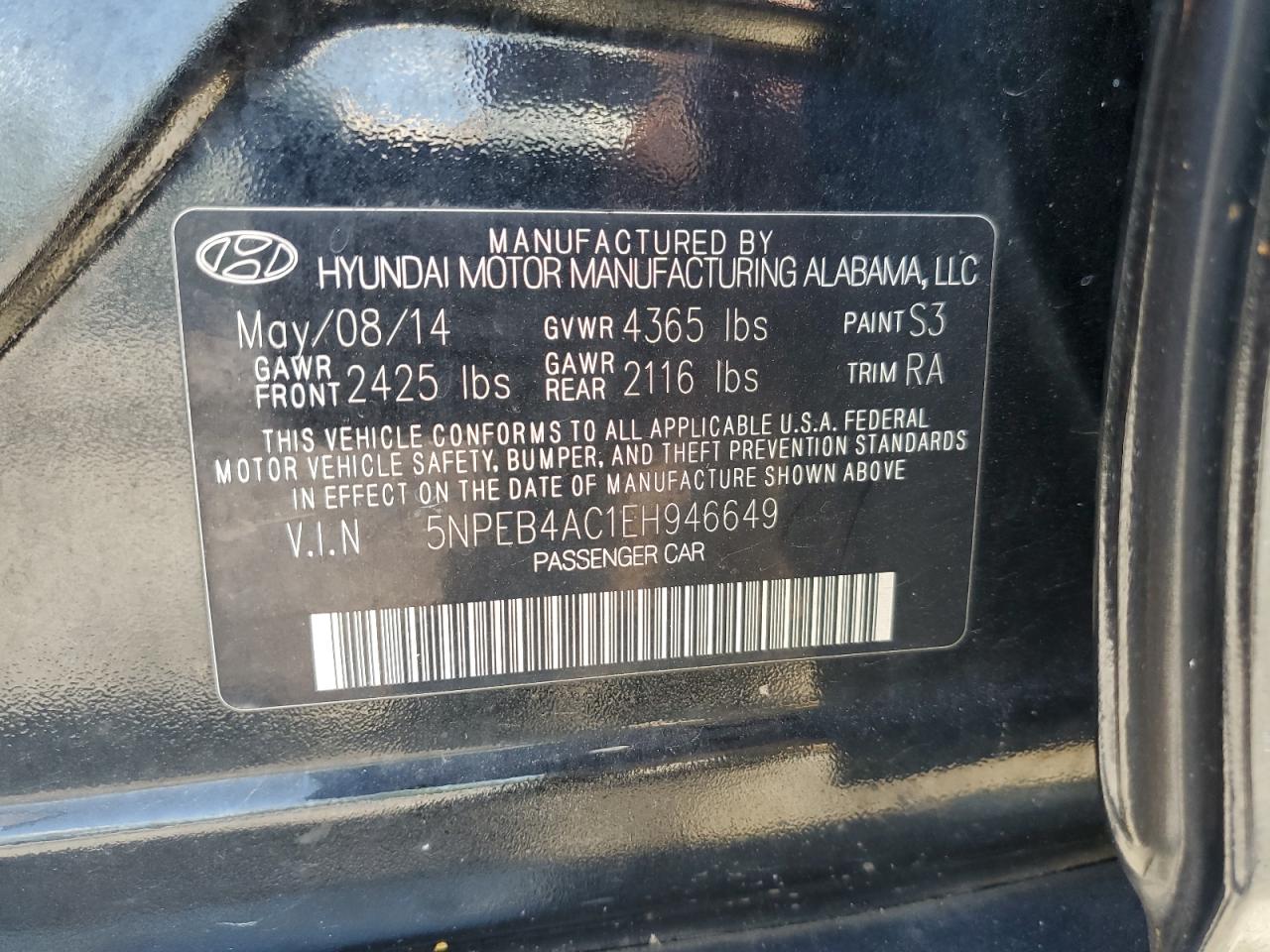 5NPEB4AC1EH946649 2014 Hyundai Sonata Gls