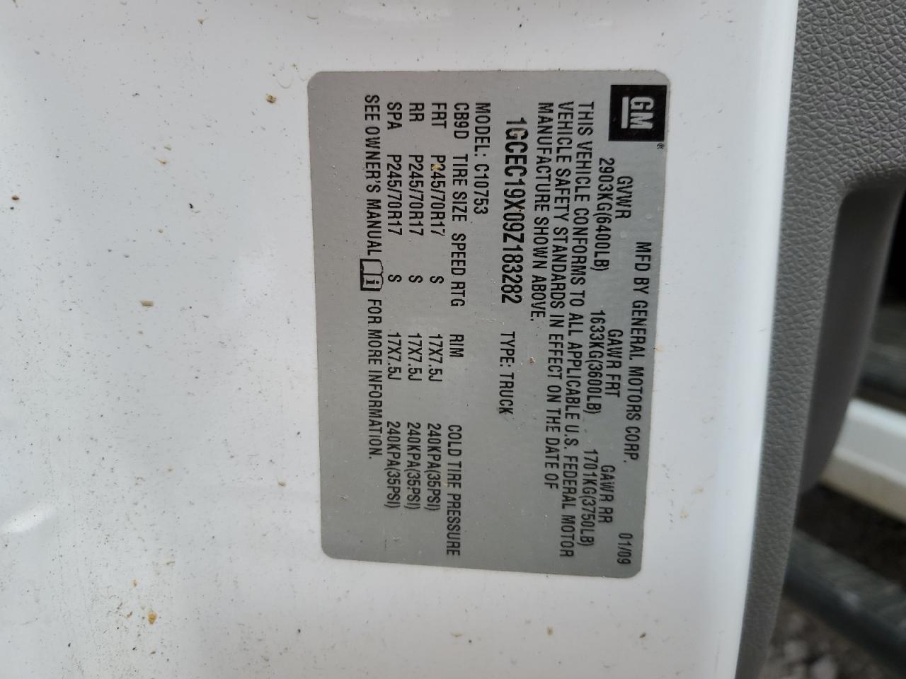 1GCEC19X09Z183282 2009 Chevrolet Silverado C1500