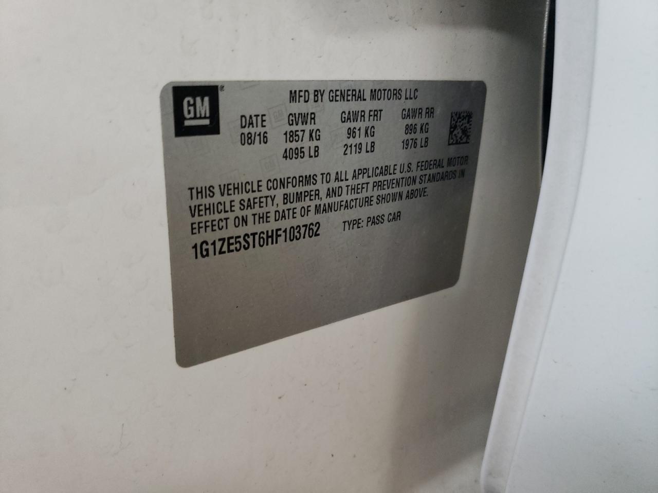 1G1ZE5ST6HF103762 2017 Chevrolet Malibu Lt