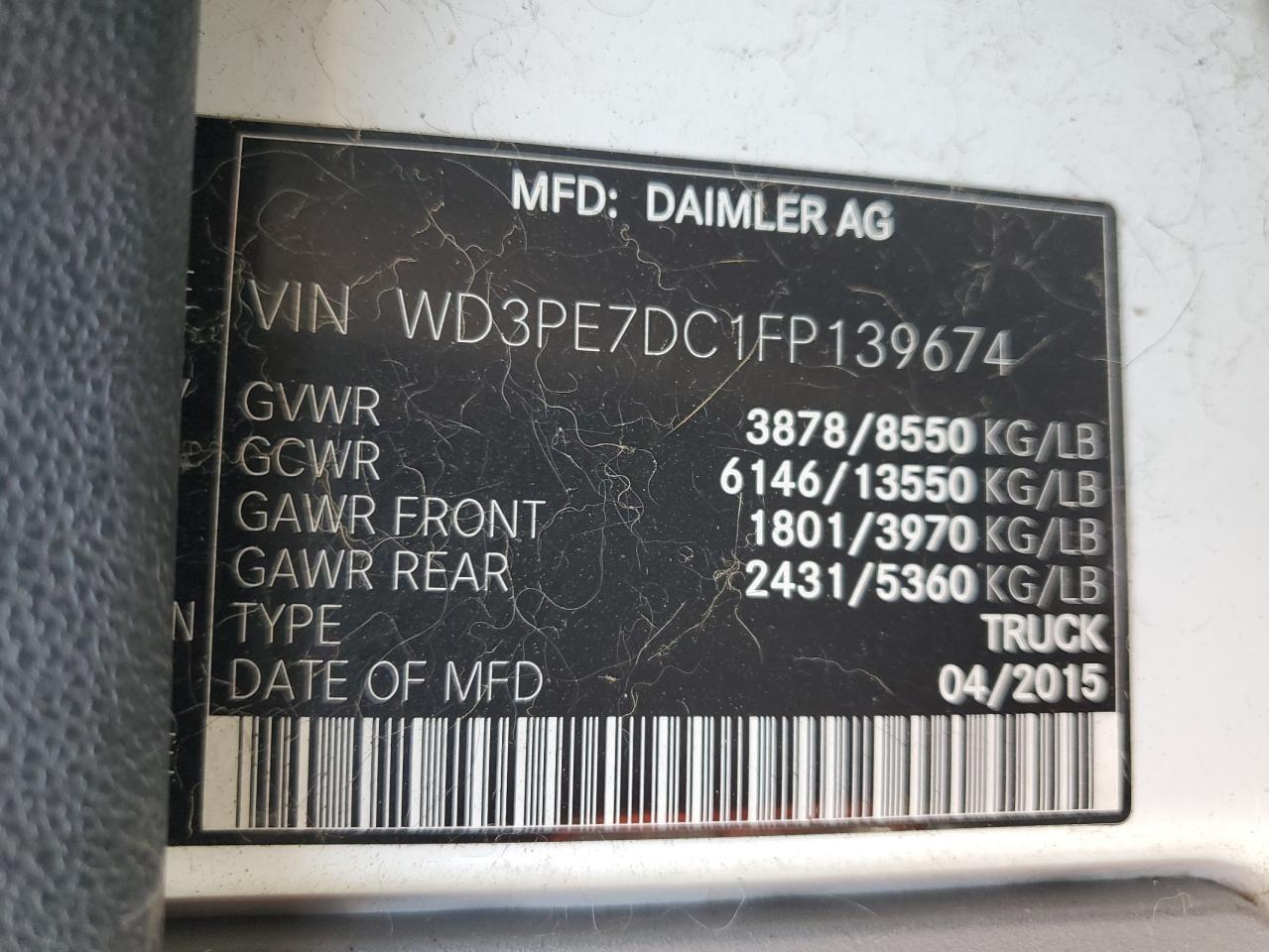 WD3PE7DC1FP139674 2015 Mercedes-Benz Sprinter 2500