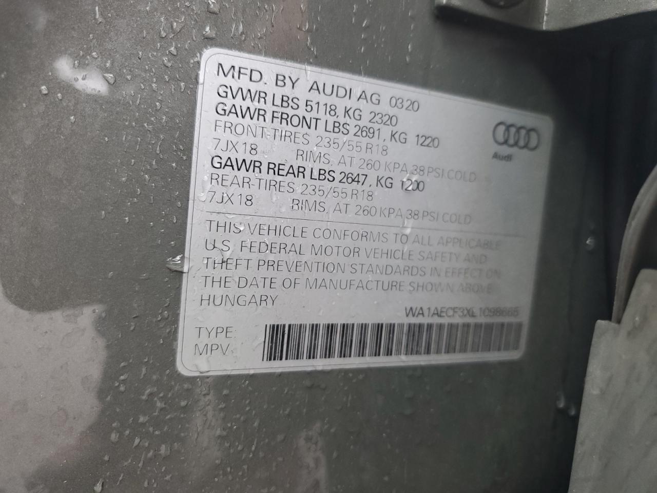 WA1AECF3XL1098665 2020 Audi Q3 Premium