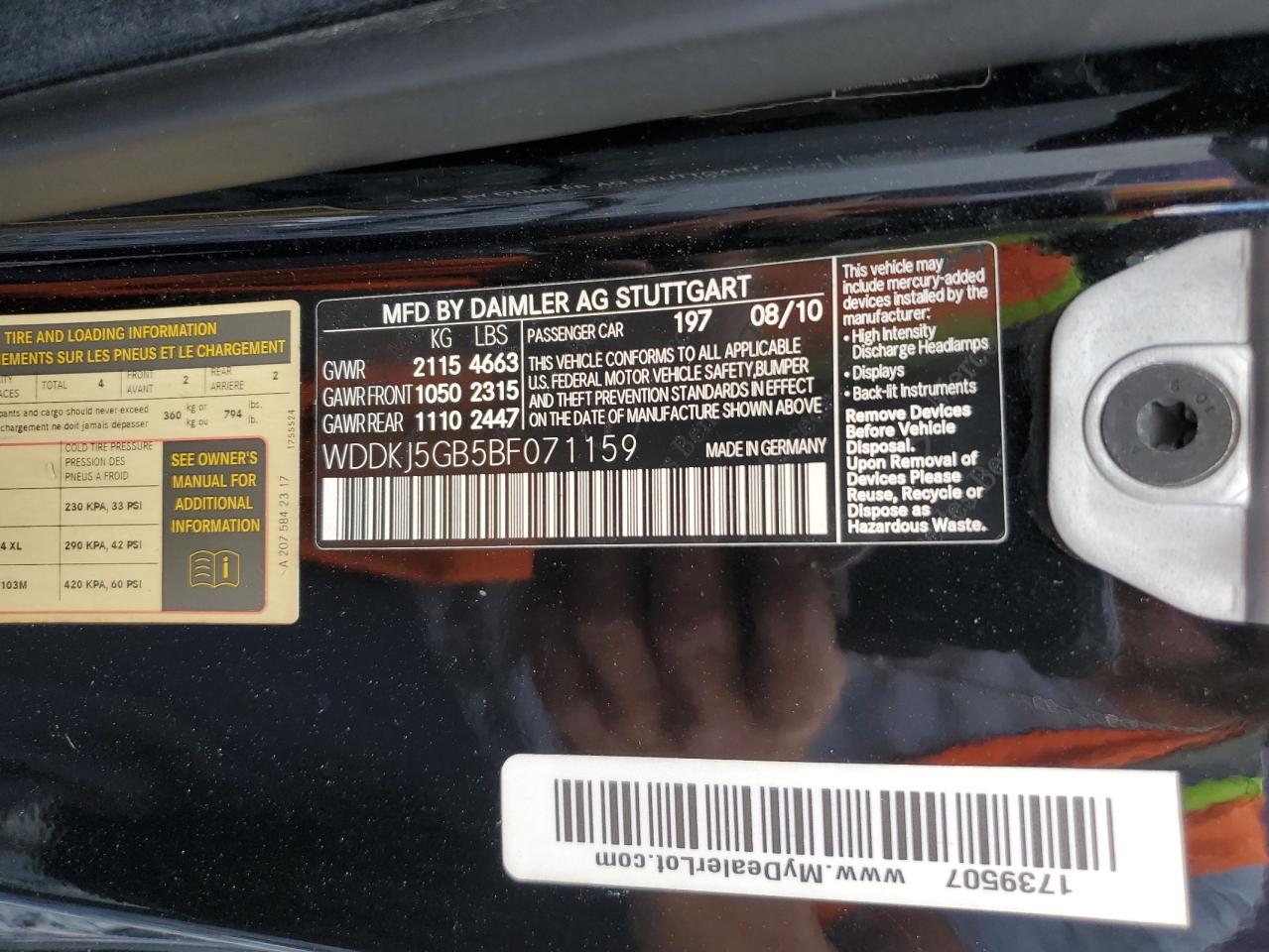 WDDKJ5GB5BF071159 2011 Mercedes-Benz E 350