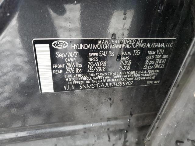 2022 Hyundai Santa Fe Se VIN: 5NMS1DAJ0NH395907 Lot: 53288224